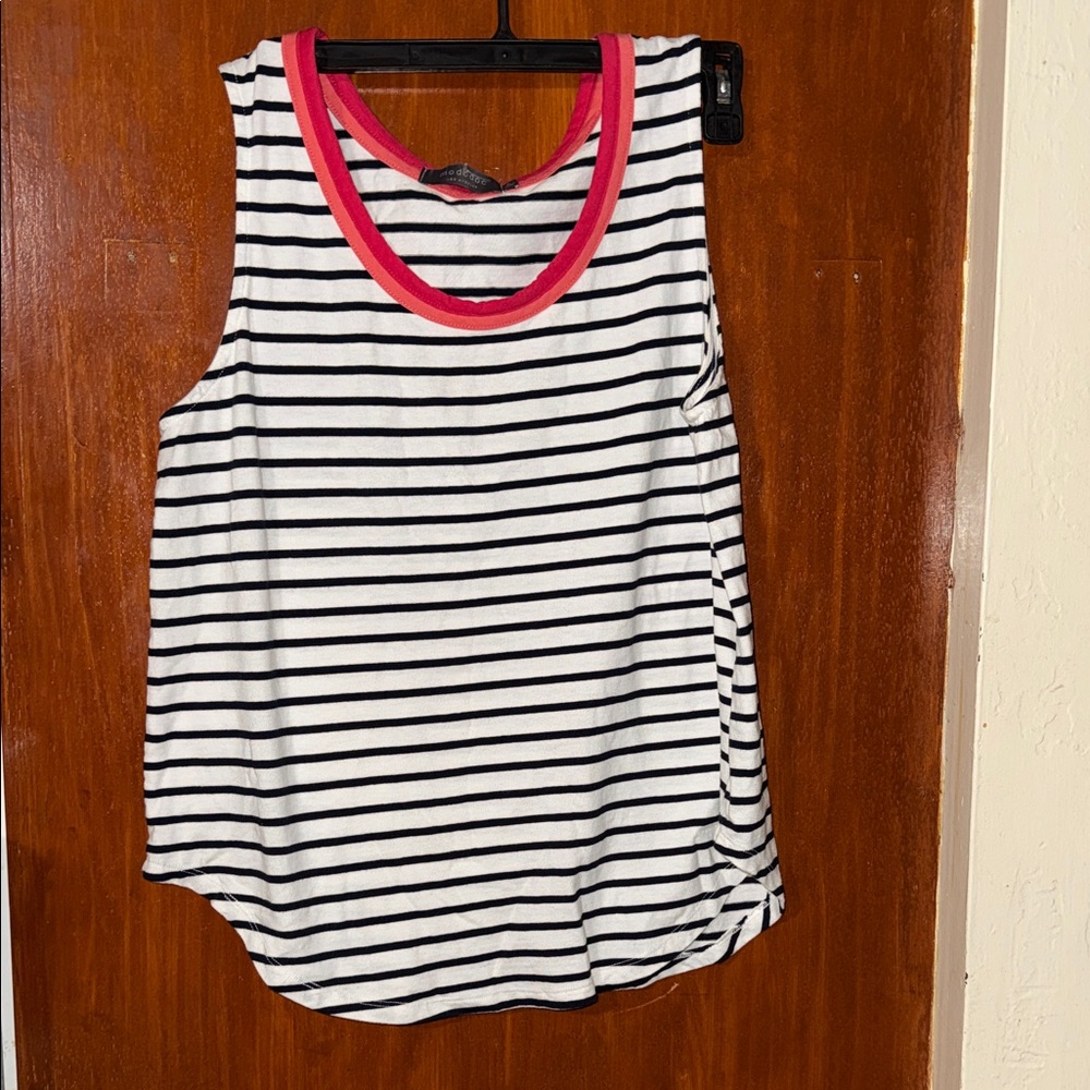 Mododoc Black and White Striped Tank with Pink Trim
